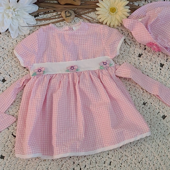 BEAUTIFUL SUMMER 18 MONTHS DRESS / HAT PINK WHITE - Picture 15 of 16